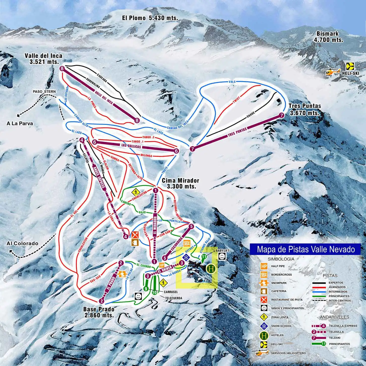 Guia de Valle Nevado, Mapa de pistas 
