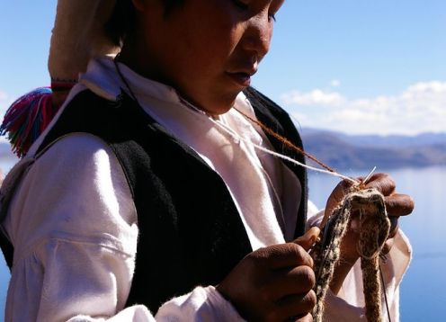 Cultural excursion by motor boat to the island of Taquile.. Puno, PERU