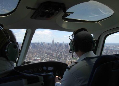 Helicopter flight through Manhattan, New York. New York, NY, UNITED STATES